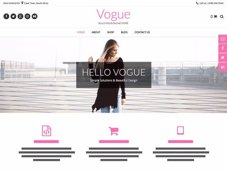 Boutique-butikk på Vogue-tema med store produktbilder