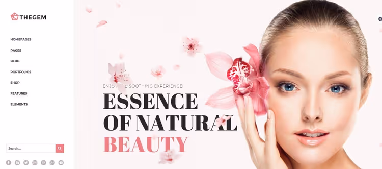 TheGem spa template with sidebar menu and large procedure photos