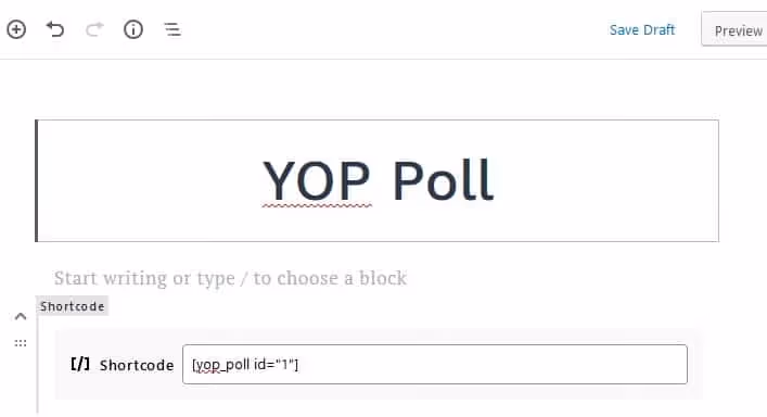 Шорткод опроса YOP Poll для вставки на страницу