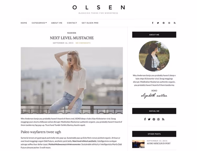 Olsen Light theme, clean blog for text and photos