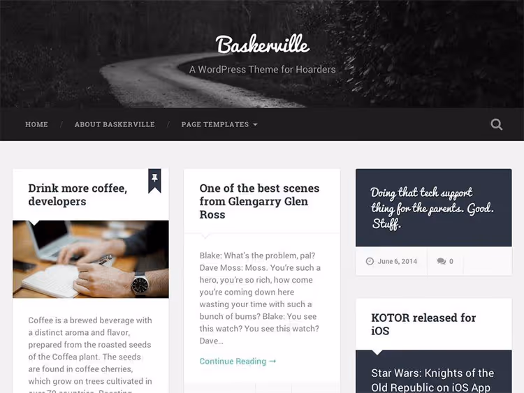 Baskerville, Pinterest-style theme with masonry grid