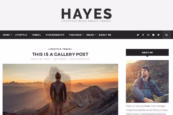 Diseño de blog con fotos grandes del tema Hayes