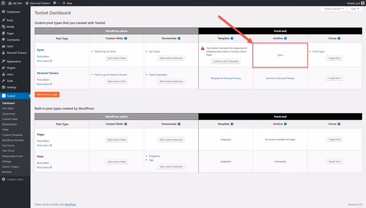 Creating an archive for custom post type in Toolset