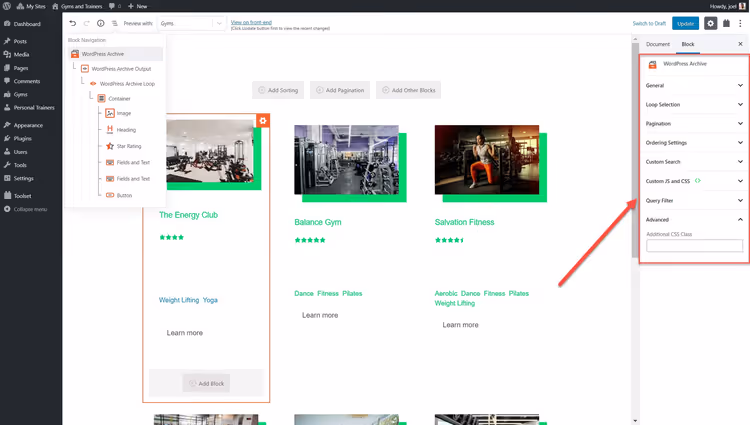 Configuring pagination and sorting in Toolset archive