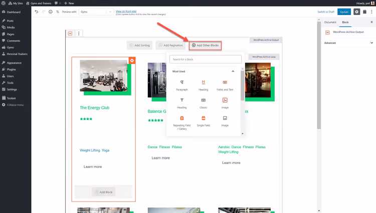 Adding contextual blocks around Toolset archive loop