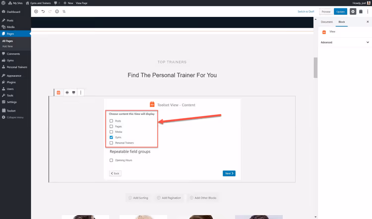 Selecting fields for Toolset search results