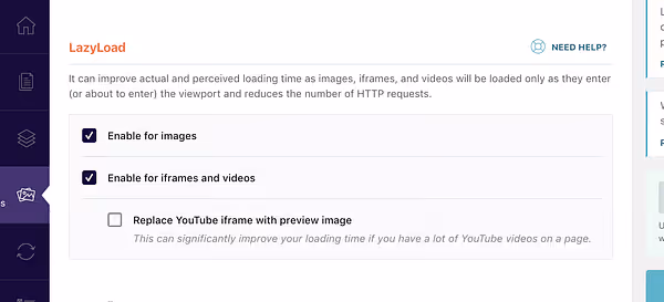 Inställningar för uppskjuten laddning av video och iframes, ersättning av YouTube-förhandsvisning