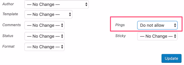 Massedeaktivering av tilbakeping i WordPress-innleggsliste