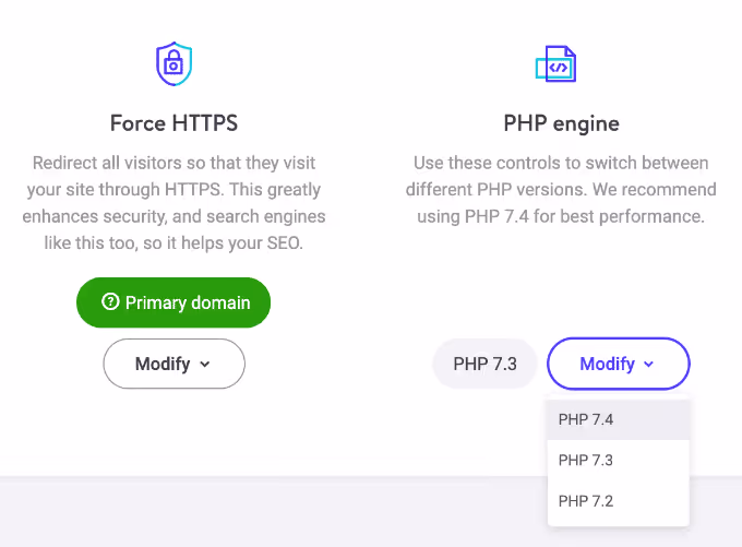 Gestor de versões PHP no painel de controlo do alojamento