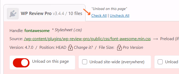 Lista de scripts e estilos para desativação seletiva no Asset CleanUp