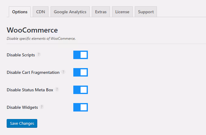 Opção de um clique para desativar scripts e estilos do WooCommerce