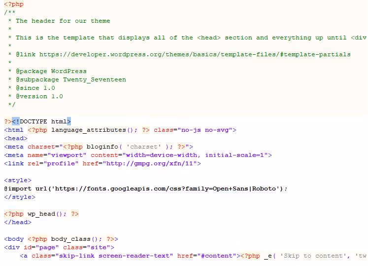 Modifica del file header.php del tema WordPress per inserire i font