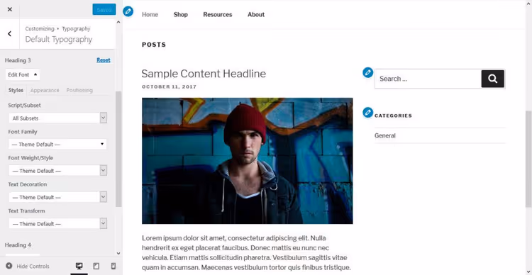 Menu a tendina selezione font nel plugin Easy Google Fonts