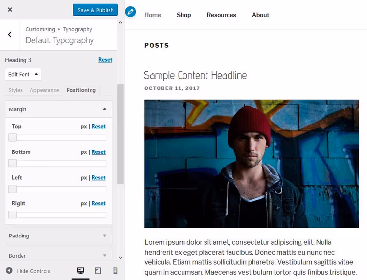 Impostazioni posizionamento font nel plugin Easy Google Fonts