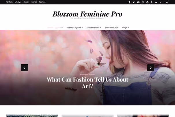 Hjemmeside for Blossom Feminine Pro-tema med banner-skyvebilde