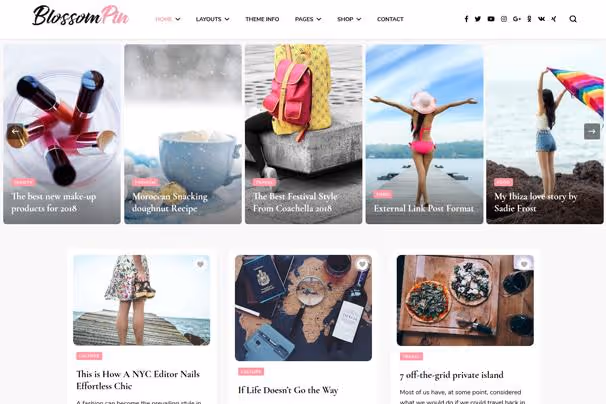 Pinterest-aktig innleggsoversikt i Blossom Pin Pro-tema