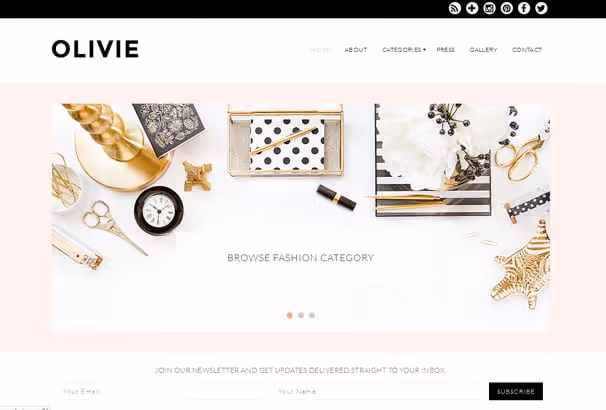 Olivie-bloggtema med Instagram-feed i bunntekst