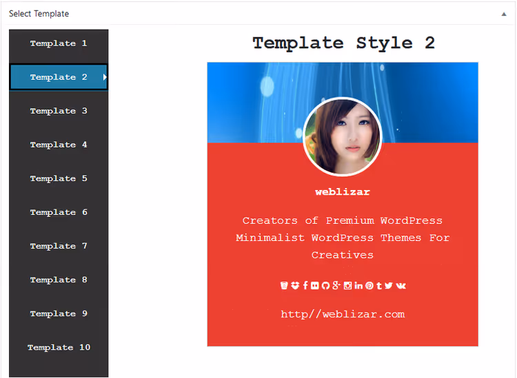 About Author profile template editor