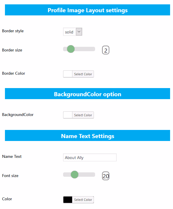 Author card style settings in About Author