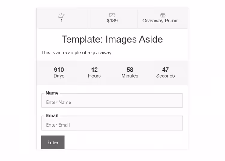 Loosimise loomise leht Simple Giveaways pluginas