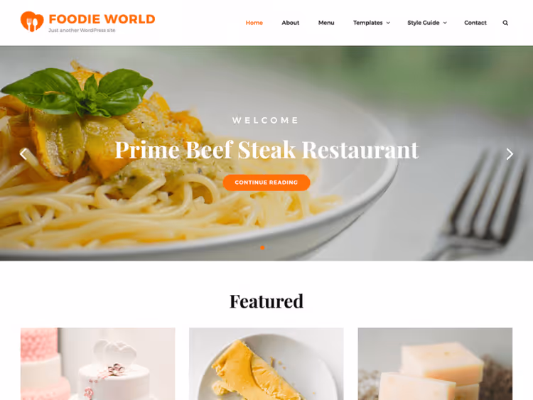 Превью темы Foodie World с меню ресторана