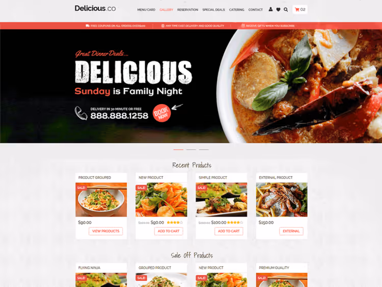 Превью темы Foody для ресторана с WooCommerce