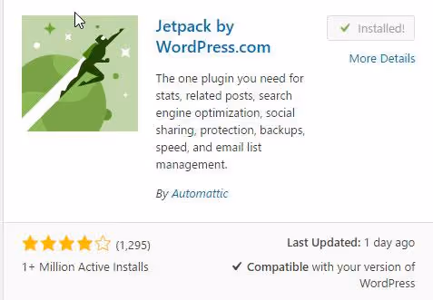 Jetpack-Plugin-Einrichtungsfenster nach der Installation auf der Website