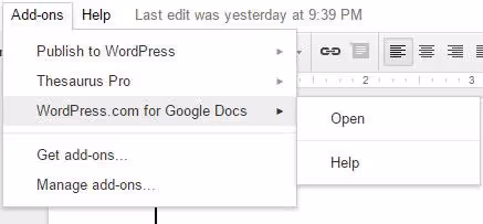 WordPress.com-Addon-Seitenleiste in der Google Docs-Oberfläche