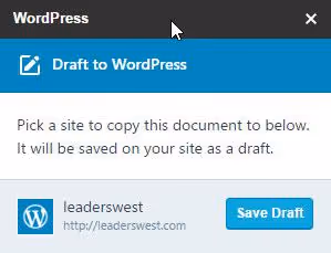 WordPress-Website-Auswahl und Entwurf-Speichern-Schaltfläche aus Google Docs