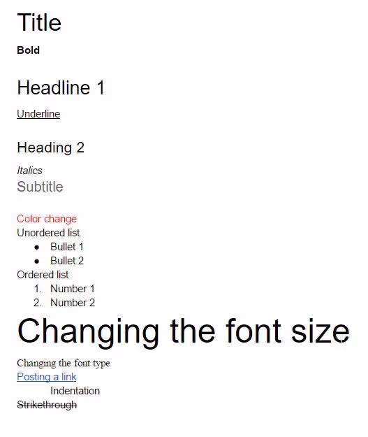 Test-Google-Docs-Dokument mit verschiedenen Formatierungstypen