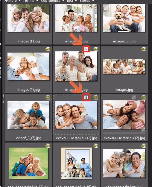 Fotominiaturen mit Bewertungszahl oben