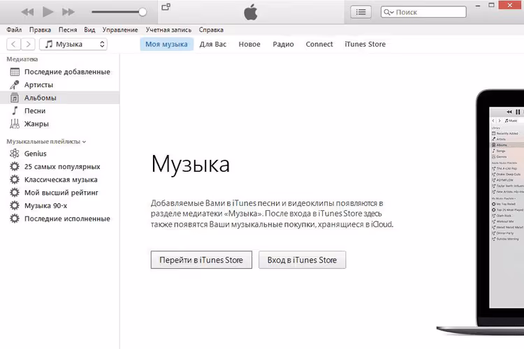 Main iTunes window after first launch on Windows