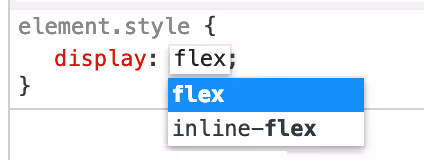The inline-flex property in the browser DevTools panel
