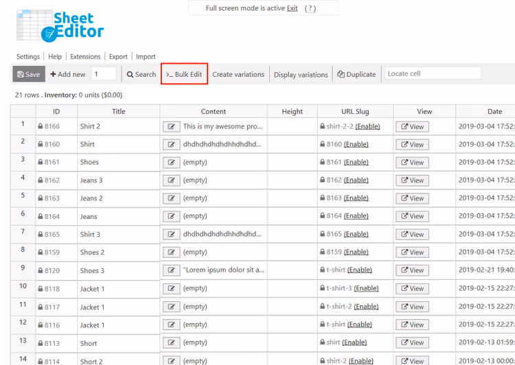 Ferramenta de edição em massa no WP Sheet Editor
