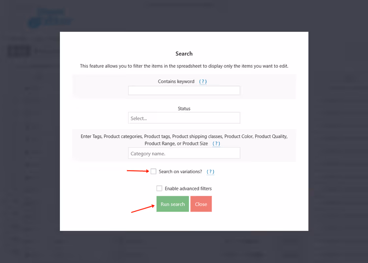 Configuração de pesquisa com filtro de variações de produtos do WooCommerce
