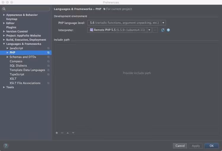 Auswahl des konfigurierten PHP-Interpreters aus der PhpStorm-Liste