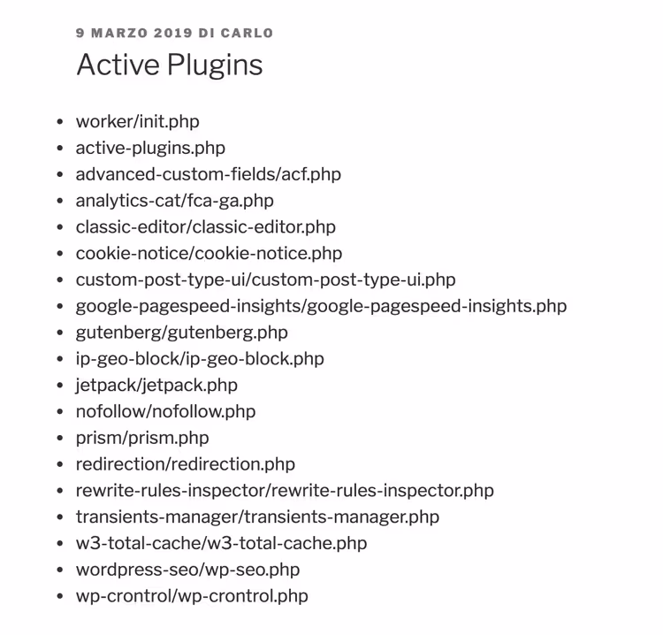 Lista över aktiva tillägg via kortkod