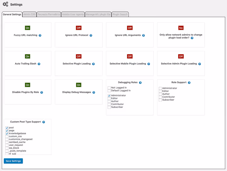 Plugin Organizers globala inställningssida