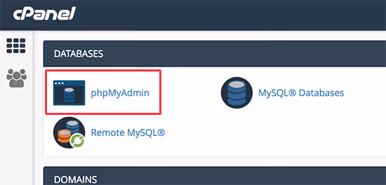 Icono de phpMyAdmin en la sección de bases de datos de cPanel