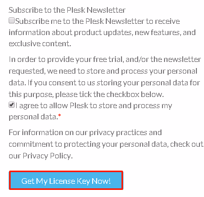 Selecting an edition and completing the Plesk trial form