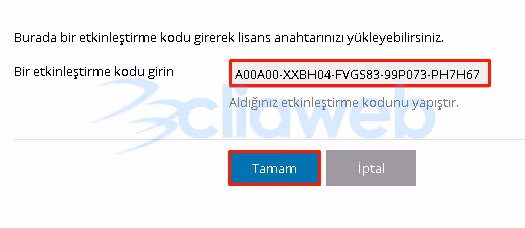 License key input field in Plesk control panel