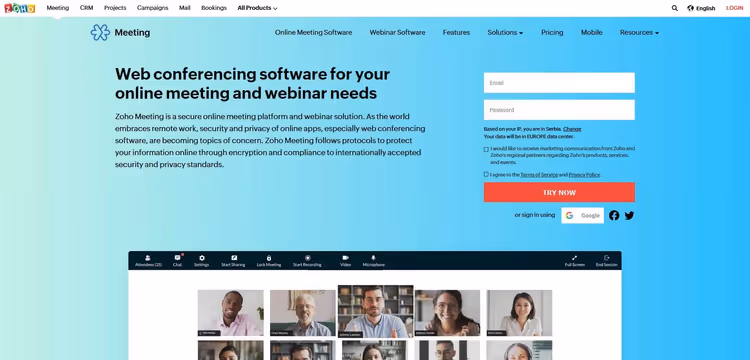 Zoho Meeting nettseminargrensesnitt med deltakerpanel