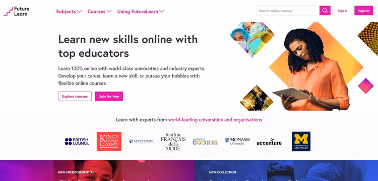 FutureLearn-plattformen med kurskatalog från brittiska universitet