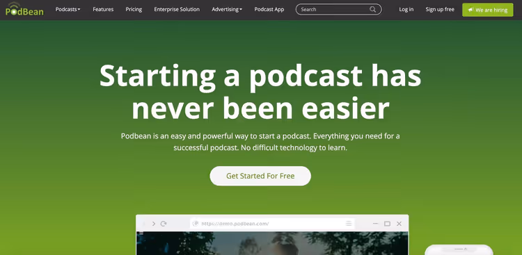 Strona podcastu PodBean z odtwarzaczem audio i opisem
