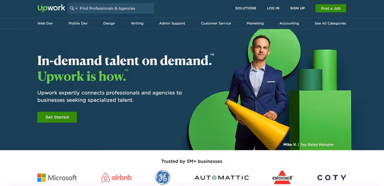 Pannello ricerca progetti su Upwork con filtri