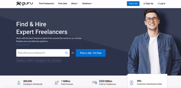 Profilo freelance su Guru.com con portfolio