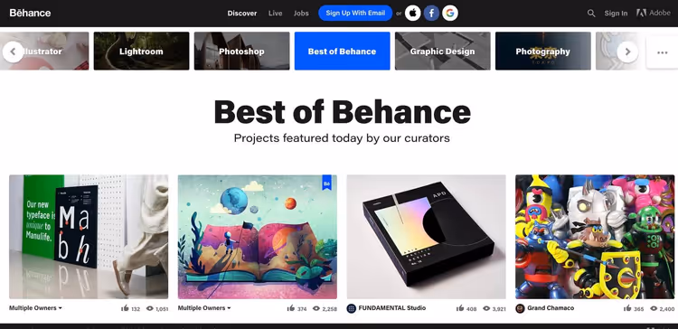 Portfolio designer su Behance con progetti e moodboard