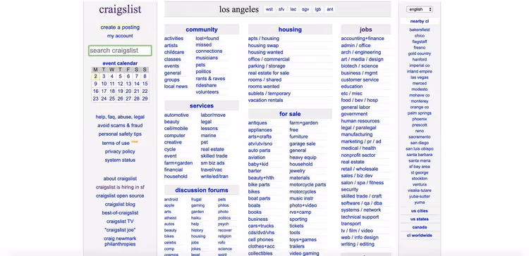 Sezione lavori per fotografi su Craigslist
