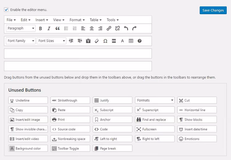 Find and replace button in the WordPress visual editor