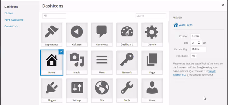 Konfiguracja ikon menu WordPress za pomocą wtyczki Menu Icons